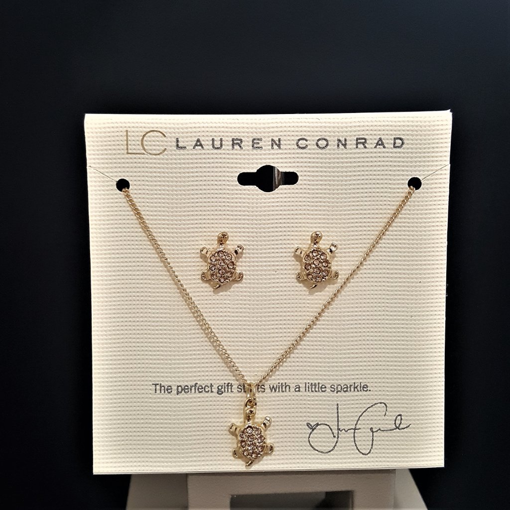 Lc Lauren Conrad Womens Gold Plated Turtle Rhinestone Necklace Set Nwt 10$